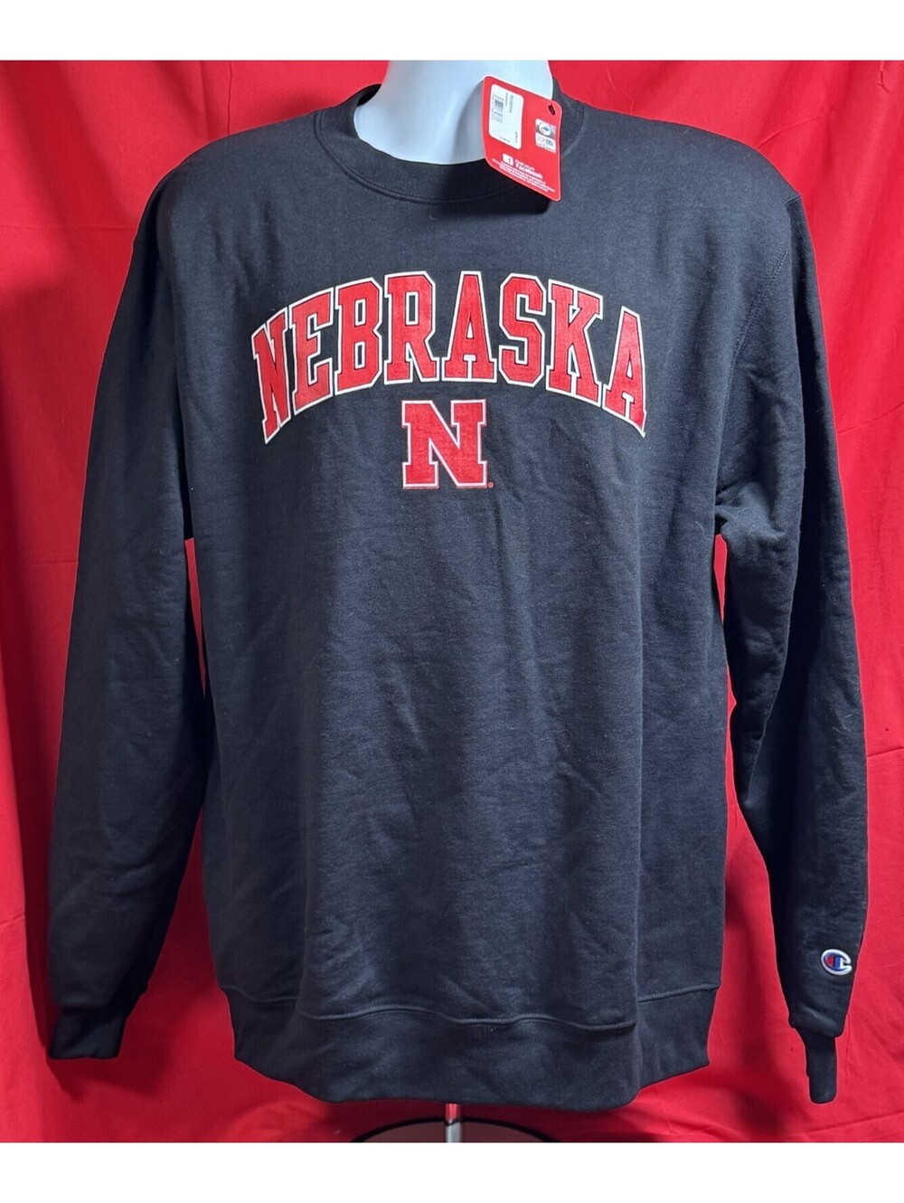 Champion Black Nebraska Cornuskers Fleece Sweatshirt Mens L NWT